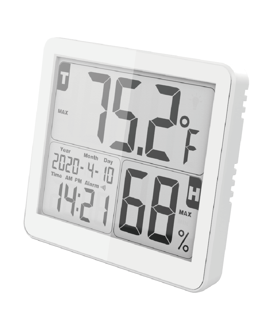 LCD Display Backlight Digital Indoor Thermometer and Humidity Monitor with Time and Alarm